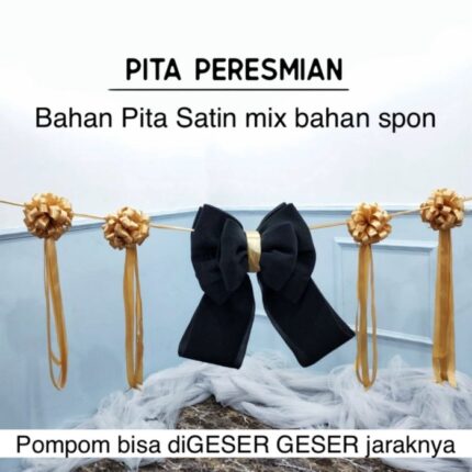 Dqueen Florist - Pita Peresmian Pompom Bahan Pita Satin Mix Spon Kupu2