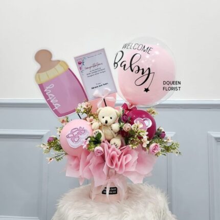 Dqueen Florist - Bunga Box Baby Hampers New Born Pink Gift Ucapan