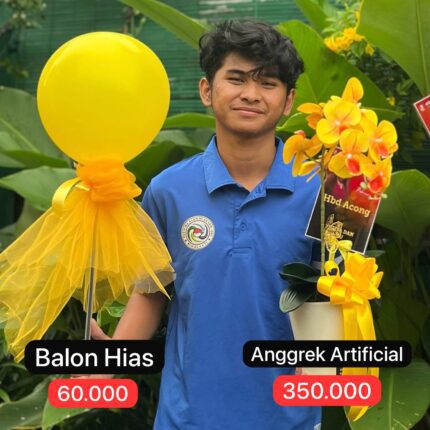 Bunga anggrek artificial dan balon hias / ultah / anniversary / pembukaan toko