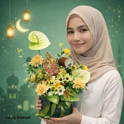 Dqueen Florist - Bunga Box " Naura Emerald " - Artificial - Custom - Idul Fitri - Jakarta Pusat -Anniversary - Imlek - Hadiah - Gift