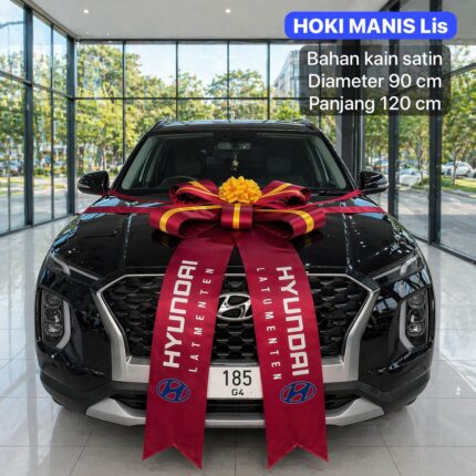 Dqueen Florist - Pita Mobil Jumbo Satin Premium Custom Tulisan - Pita Kado Mobil Besar Elegan Wedding Gift Showroom - Grand Opening - Pernikahan - Hadiah - Gift - Custom - Satin - Jakarta - Promo - Tulisan - "Hoki Manis List"